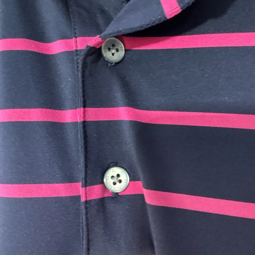 FootJoy Mens Large ProDry Golf Polo Shirt Navy Pink Striped Honeybrook Golf Club
